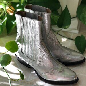 Metallic Silver Cowboy Boots from Anthropologie (Brand New & Never Worn)